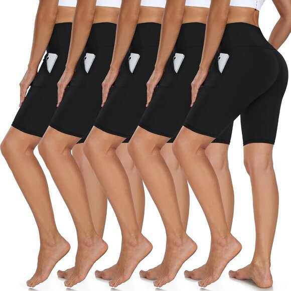 5 Pack High Waist Biker Shorts - Black, Small-Medium, Breathable, Comfortable, T - Picture 1 of 3